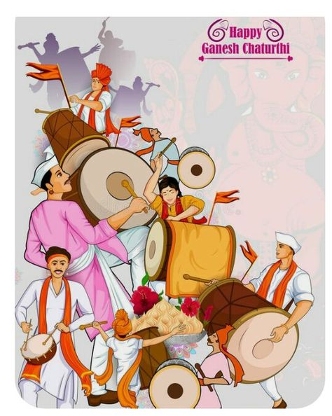 Dancing Images, Dhol Tasha, Ganpati Drawing, Ganesh Chaturthi Festival, Hibiscus Flower Drawing, Memory Drawing, People Celebrating, Ganpati Festival, Doddle Art