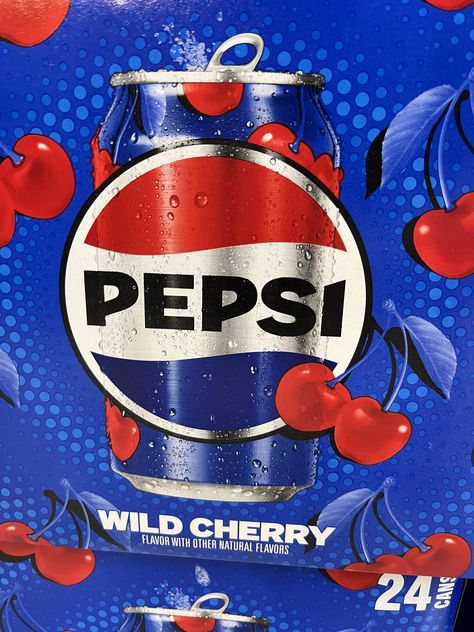 I think the new design for Pepsi is unque, and intersting. I can't say that I am a fan of it, but I can agree that it is effective. The typeface is clear to read, and the hierarchy is working. You first see "pepsi," then "wild cherry," then "flavor with other natural flavors." I took this picture while walking through Walmart. Cherry Pepsi Aesthetic, Pepsi Photoshoot, Cherry Pepsi, Purple Mustang, 7 Up, Wild Cherry, Coke Cola, Pepsi Cola, Cream Soda