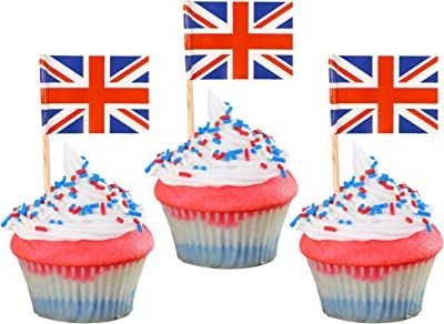 British Cupcakes, Army Graduation Party, Army Graduation, Valentines Theme Party, Uk Party, Uk Parties, Patriotic Cupcakes, Cupcake Flags, Graduation Party Supplies