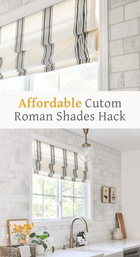 Cheap Roman Shades, Farmhouse Roman Shades, Roman Shades Living Room, Roman Shades Kitchen, Affordable Farmhouse, Diy Roman Shades, Roman Curtains, Fabric Roman Shades, Store Bateau