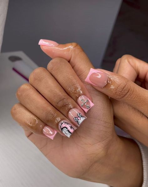 Klaws Nails Acrylic Short, I <3 Me Nails, Really Short Square Nails, Bad And Boujee Nails Short, Short Nails Birthday, Kaw Nails, Exotic Short Nails, Dope Short Nail Designs, Nails 2023 Acrylic