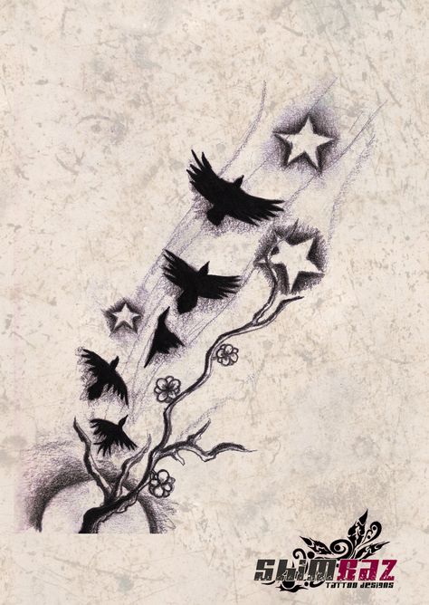 RAVEN Clouds And Stars Tattoo, Flight Tattoo, Feather Tattoo Colour, Cloud Tattoo Design, Ink Tattoo Design, Loyalty Tattoo, Red Tattoo Ideas, Red Ink Tattoo, Tattoo Quotes For Men