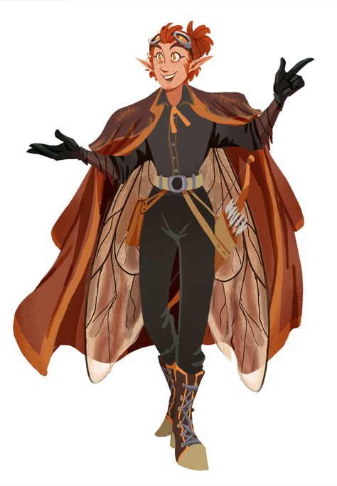 Half Elf Nonbinary, Artificer Outfit, Wizard Poses Reference Male, Nonbinary Dnd Character, Artificer Dnd Male, Excited Character, Non Human Character Design, Nonbinary Character Design, Dnd Character Art Male