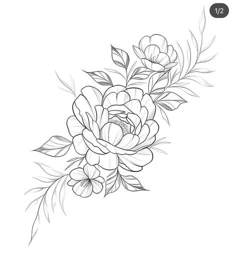 Peony Flower Tattoo Stencil, Peony Flash Tattoo, Pioni Flowers Tattoo, Paeonia Tattoo, Peony Tattoo Drawing, Peony Tattoo Stencil, Flower Tattoo Linework, Mixed Flower Tattoo, Peony Shoulder Tattoo