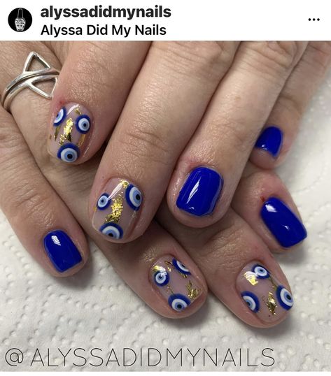 Eye Of Horus Nails, Evil Eye Nail Art Design, Greek Eye Nails, Croatia Nails, Aries Nails, Evil Eye Nails, Mauve Nails, Silver Glitter Nails, Witchy Nails