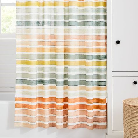 Stripe Shower Curtain, Modern Shower Curtains, Striped Shower Curtains, Modern Shower, Shower Liner, Bathroom Renos, Kids Bath, Bath Linens, Bathroom Kids