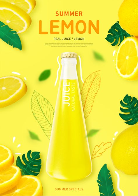 Yellow lemon juice drink poster#pikbest#templates Summer Fruit Juice, Summer Special Drinks, Orange Juice Drinks, Green Lemonade, Juice Ad, Drink Poster, Juice Branding, Lemon Drink, Lemonade Drinks