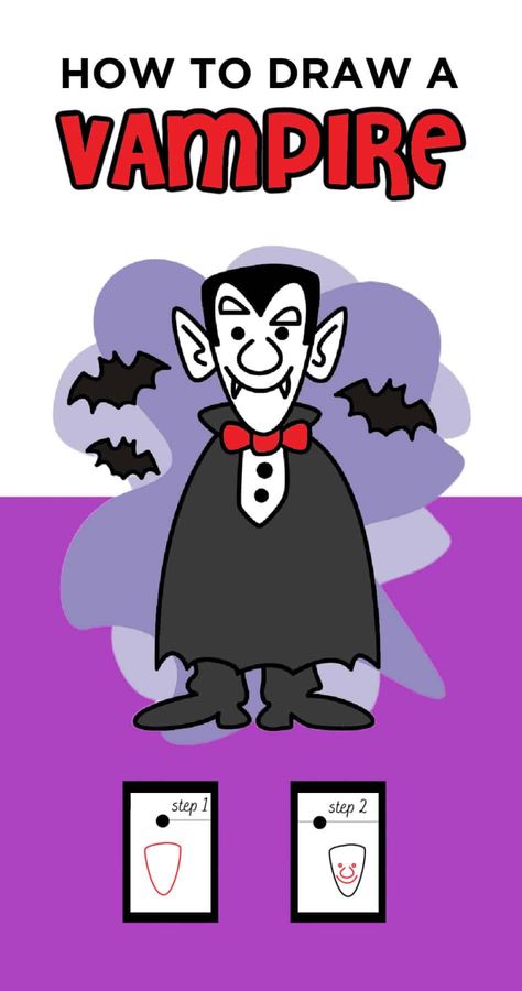 Learn how to draw a spooky vampire with an easy step-by-step guide. Perfect Halloween Drawing Tutorial for kids of all ages! Vampire Face Drawing, How To Draw A Vampire, Easy Halloween Drawings, Vampire Drawings, How To Draw Realistic, Halloween Jokes, Draw Realistic, Drawing Tutorials For Kids, Halloween Drawings