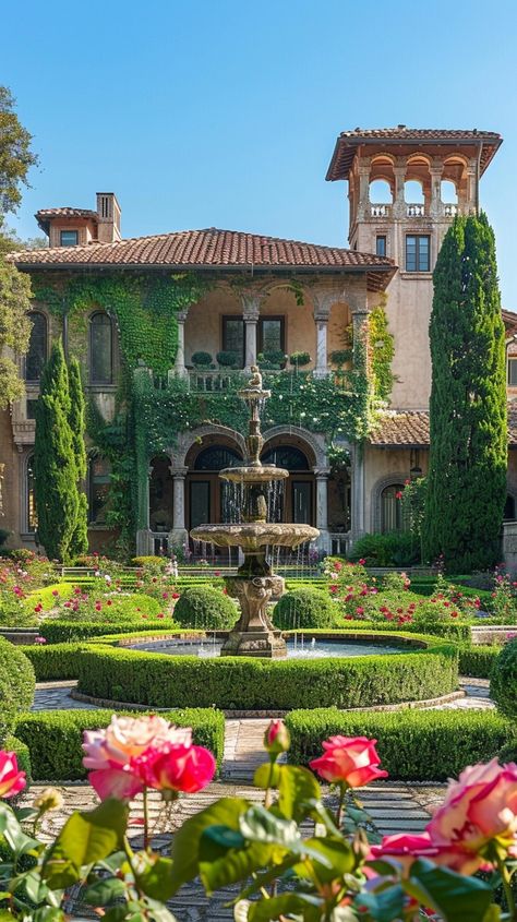 Elegant Estate Garden: A majestic villa stands surrounded by a meticulously maintained garden with vibrant roses and a central fountain. #estate #garden #fountain #roses #villa #aiart #aiphoto #stockcake ⬇️ Download and 📝 Prompt 👉 https://ayr.app/l/gBGV Beach Bouquet, Garden Estate, Estate Garden, Hydrangea Garden, Victorian Garden, Royal Family England, Garden Villa, Green Backdrops, Garden Images