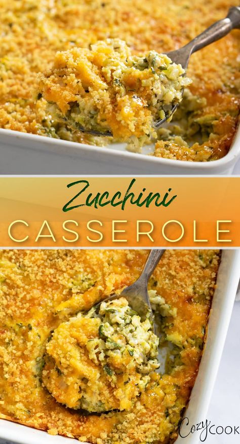 This easy Zucchini Casserole has the BEST flavor! It's cheesy and perfectly seasoned with a crunchy panko breadcrumb topping. It's the best side dish recipe that can be easily transformed into a main course. Casserole Recipes Zucchini, Vegetable Side Dish Casseroles, Shredded Zucchini Casserole Recipes, Healthy Picnic Side Dishes, Zucchini Recipes Savory, Zucchini Dishes Recipes, Zucchini Casserole Recipe, Shredded Zucchini Recipes Casseroles, Gf Zucchini Recipes