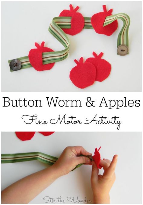 Button Worm & Apples Fine Motor Activity | It's a great activity for toddlers and preschoolers to practice fine motor skills! Apple Fine Motor, Pk Activities, Preschool Apples, Button Snake, Preschool Apple Theme, Activity For Preschoolers, Preschool Fall, Apple Preschool, Fine Motor Activity