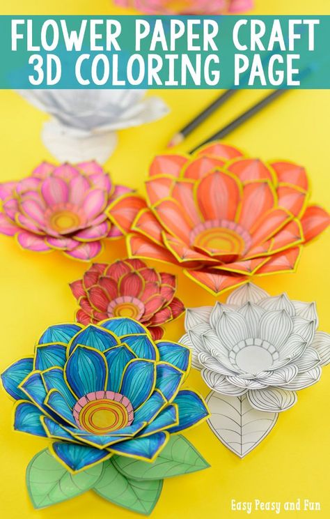 Paper Craft Flowers 3D Coloring Pages - Easy Peasy and Fun 3d Coloring Pages, Paper Craft Flowers, Seasons Craft, 3d Coloring, 3d Paper Flowers, Coloring Printables, Craft Flowers, Flowers 3d, Children Activities