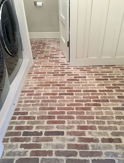 Brick Floor, Laundry Room Renovation, Farmhouse Flooring, Brick Pavers, Brick Tiles, Brick Flooring, Room Renovation, Kitchen Farmhouse, Cool Ideas