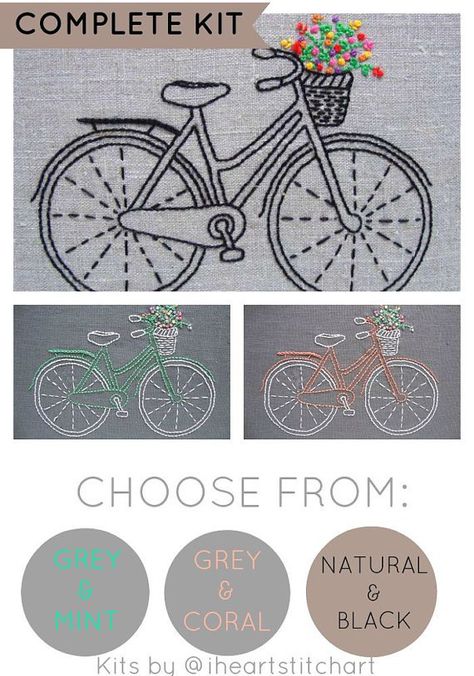 il_570xN.821967331_81n2 Bike Embroidery, Bicycle Embroidery, Modern Hand Embroidery Patterns, Modern Embroidery Kit, Embroidery Hoop Art Diy, Basic Hand Embroidery Stitches, Beginner Embroidery Kit, Diy Embroidery Kit, Hand Embroidery Kit