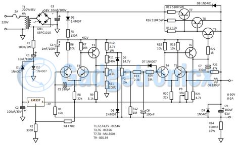 Bench Lab Power Supply 0-50V 0-5A - Gadgetronicx Smps Power Supply Circuit, Power Supply Circuit Diagram, Build A Bench, Power Supply Design, Function Generator, Power Supply Circuit, Electrical Circuit Diagram, Volt Ampere, Electronic Schematics