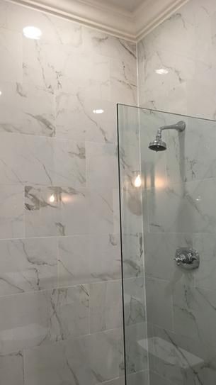 MSI Carrara 12 in. x 24 in. Polished Porcelain Floor and Wall Tile (16 sq. ft. / case)-NHDCARR1224P - The Home Depot Bathrooms Renovations, Tiled Bathrooms, Glass Showers, Bathroom Shower Stalls, Lake House Bathroom, Bathtub Bathroom, Bathroom Shower Design, Bathroom Shower Walls, Bathroom Red