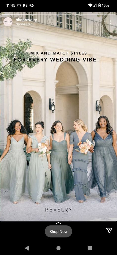 Revelry Bridesmaid Dresses, Mismatched Green Bridesmaid Dresses, Revelry Bridesmaid, Wedding Parties Colors, Green Bridesmaid, Bridesmaid Dress Colors, Green Bridesmaid Dresses, Colorful Party, Color Swatches