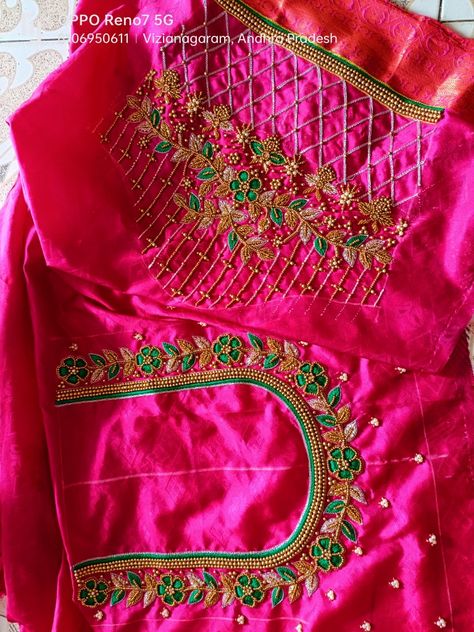 Pink With Green Aari Work Blouse Designs, 1000 Rs Aari Work Design, Simple Latest Maggam Work Designs, Latest Simple Aari Work Blouse Designs, Magam Work Designs, Peacock Embroidery Designs, Hand Work Design, Maggam Work Designs, Aari Blouse