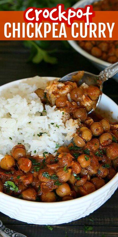 Slow Cooker Chickpea Curry, Slow Cooker Curry Recipes, Curry Vegetarian, Easy Chickpea Curry, Vegan Slow Cooker Recipes, Vegan Chickpea Curry, Chickpea Curry Recipe, Vegan Slow Cooker, Vegan Chickpea