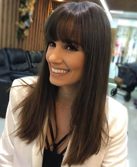 Long Haircut With Bangs For Straight Hair Long Haircut With Bangs, Bangs For Straight Hair, One Length Hair, Long Haircuts With Bangs, Long Haircut, Bangs Straight, Fine Straight Hair, Haircut With Bangs, Hairstyles And Haircuts