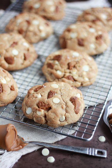 White Chocolate Chip Biscoff Cookies - Baking with Blondie Baking With Blondie, Chocolate Peanut Butter Pie, Apple Cider Caramels, White Chocolate Chip, Biscoff Cookies, Big Cookie, Dark Chocolate Cakes, Favorite Pie, Pie Cake