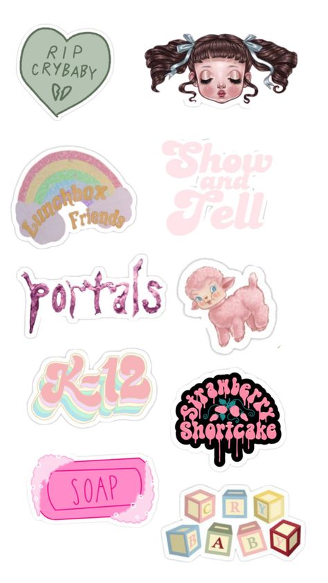 Melanie Martinez Stickers, Melanie Martinez Songs, Melanie Martinez Drawings, How To Make Stickers, 19th Birthday, Scrapbook Stickers Printable, Cartoon Coloring Pages, Scrapbook Stickers, Melanie Martinez