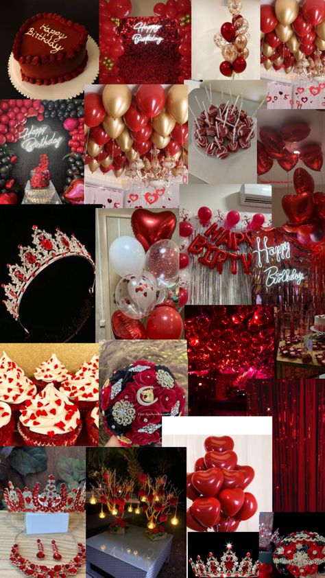 Birthday Ideas Themes, 24th Birthday Ideas, Red Party Themes, Cherry Birthday, Red Birthday Party, Birthday Room Decorations, 24th Birthday, 19th Birthday, Red Party