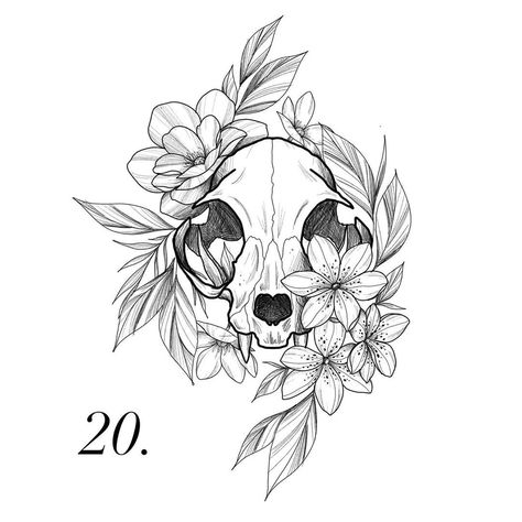 Mail Tattoo, Animal Skull Tattoo, Cat Skull Tattoo, Tattoo Crane, Skull Tattoo Flowers, Skulls Tattoo, Skull With Flowers, Witch Tattoo, Skull Flower