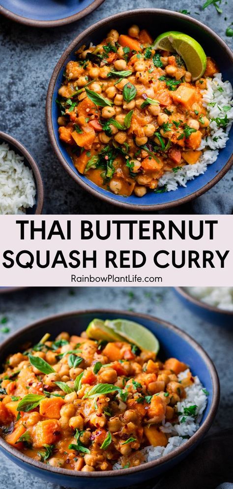 Curry Meals, Tai Food, Butternut Squash Recipes Healthy, Curry With Chickpeas, Thai Flavors, Squash Curry, Butternut Squash Curry, Vegan Curry Recipes, Thai Cooking