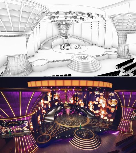 Set Design Sketches, Show Stage Design, Stage Concept, Event Space Design, Interior Architecture Sketch, Concert Stage Design, Tv Set Design, Furniture Design Sketches, Nightclub Design