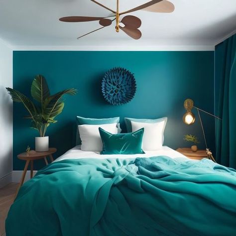 Turquoise Accent Wall Bedroom, Turquoise Bedroom Ideas For Adults, Teal Bedroom Color Schemes, Blue Green Bedrooms, Turquoise Bedroom, Turquoise Room, Bedroom Ideas For Small Rooms Cozy, Tiny Bathroom Ideas, Room Color Combination