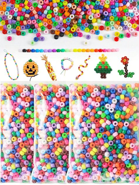 100-500pcs Pony Beads  6x9mm Multi-Colored Plastic Craft Beads Set, Bulk Rainbow Hair Beads 24 Assorted Colors for DIY Crafting Jewelry Making Kandi BraceletsI discovered amazing products on SHEIN.com, come check them out! Kidcore Crafts, Plastic Craft, Craft Beads, Crafting Jewelry, Kandi Bracelets, Plastic Crafts, Crafts Projects, Hair Beads, Rainbow Hair