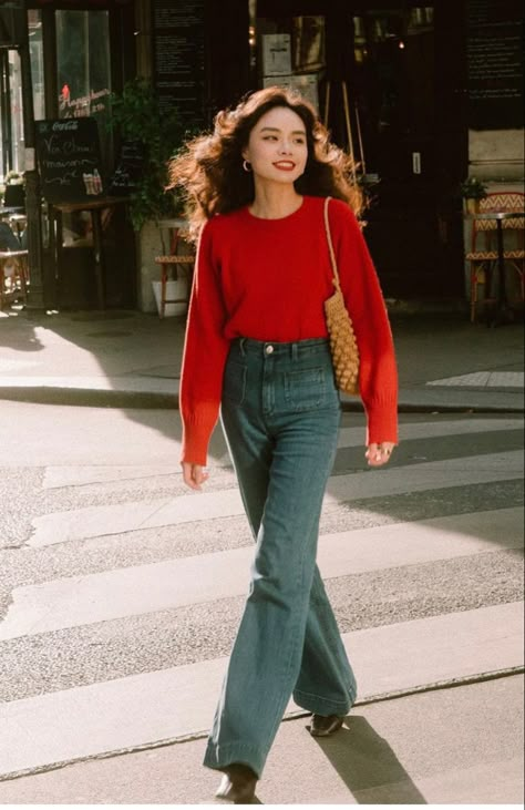 Red Sweater Outfit, Shein Clothing, Looks Street Style, Red Sweater, Mode Inspo, Top 40, Red Outfit, Moda Vintage, 가을 패션