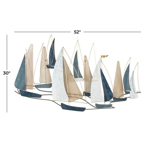 Blue Metal Sail Boat Wall Decor with Gold Wire Accents and Shimmer Details - On Sale - Bed Bath & Beyond - 39057261 Boat Wall Decor, Sailboat Wall Decor, Turtle Wall Decor, Decorative Wall Sculpture, Boat Wall Art, Vase Transparent, Dimensional Wall Art, Boat Wall, Fish Wall Decor