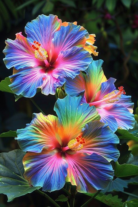 The Rainbow Hibiscus dazzles with its multicolored petals, bringing a burst of tropical beauty to gardens and homes. Its vibrant display is as delightful as a rainbow after a summer shower.  Light: Full sun. Water: Keep soil consistently moist, do not let it dry out. Soil: Well-draining soil enriched with organic matter. Temperature: 65-85°F (18-29°C). Humidity: High. Fertilizer: High-potassium fertilizer, every 2 weeks during blooming season.Ideal for adding a tropical touch, this hibiscus is excellent for outdoor gardens or indoor pots.  #RainbowHibiscus #TropicalFlowers #GardenJoy #BloomingBeauty Hibiscus Colors, Shower Light, High Potassium, Environmental Artist, Indoor Pots, Hibiscus Rosa Sinensis, Tropical Beauty, Hibiscus Plant, Sun Water