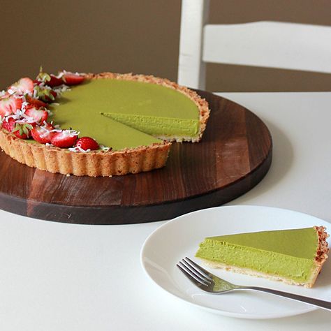 Coconut Tart Recipe, Matcha Custard, Panna Cotta Tart, Matcha Mousse, Coconut Crust, Matcha Cream, Coconut Tart, Custard Tart, Ice Cream Pies