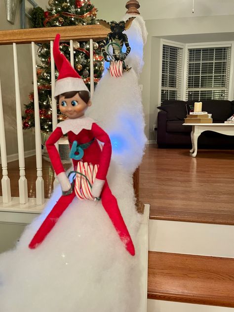 Elf Sledding Shelf Ideas, Sledding Elf On The Shelf, Snow Sledding, Elf Shelf, Snow Sled, Elf Ideas, Shelf Ideas, Sled, On The Shelf