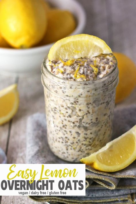 Lemon Oats, Lemon Overnight Oats, Overnight Oats With Yogurt, Oats Overnight, Breakfast Tart, Vegan Overnight Oats, Oat Recipes Healthy, Easy Overnight Oats, Pasta Easy