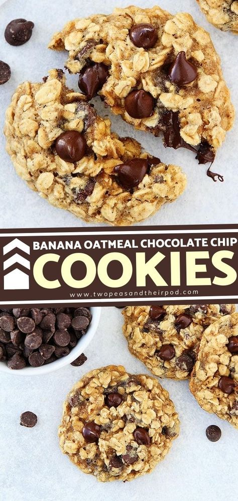 Treat yourself with these Banana Oatmeal Chocolate Chip Cookies! These easy Christmas sweets will remind you of banana bread but in cookie form. You get that little hint of banana with the chewy… More Easy Christmas Sweets, Oatmeal Banana Cookies, Banana Oatmeal Chocolate Chip Cookies, Banana Oatmeal Chocolate Chip, Delicious Christmas Desserts, Decadent Chocolate Desserts, Banana Oatmeal Cookies, Oatmeal Cookies Chewy, Banana Cookies