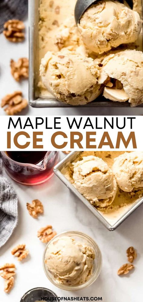 Maple Walnut Ice Cream Recipe, Walnut Ice Cream Recipe, Maple Ice Cream Recipe, Thanksgiving Ice Cream, Maple Walnut Ice Cream, Fall Ice Cream, Maple Ice Cream, Homemade Ice Cream Recipes Machine, Walnut Ice Cream