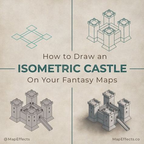 How to Draw an Isometric Castle Icon On Your Fantasy Map — Map Effects How To Draw A Castle, Drawing A Castle, Draw Castle, Isometric Town, Draw A Castle, Map Effects, Dnd Journal, Dungeon Map, Fantasy City Map