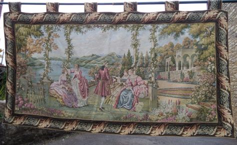 Vintage Genuine Belgian Wall Tapestry 91" x 48" ~ Gobelin tapestry ~ Immaculate Condition by BohoMinimalism on Etsy Courtyard Wall, Greco Roman, French Victorian, Leaf Border, Sea Gull, Country Scenes, Lake Landscape, Acanthus Leaf, Wall Hanging Tapestry