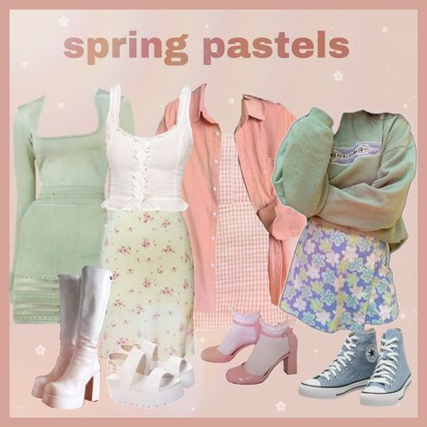 Danish Pastel Aesthetic Outfits Winter, Pastel Floral Outfit, Comfy Pastel Outfits, Preppy Pastel Outfits, Lofi Aesthetic Outfits, Peach Aesthetic Outfit, Fluttershy Moodboard, Spring Pastel Outfits, Pastel Outfits Aesthetic