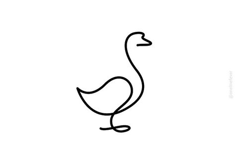 Single Line Duck Tattoo, Single Line Art Animals, Sloth Minimalist Tattoo, Goose Tattoos For Women, Animal One Line Drawings, Goose Line Art, Goose Line Tattoo, Simple Goose Drawing, Goose Tatoos