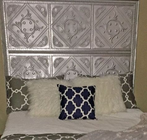 Ceiling Tile Headboard, Tile Headboard, Headboard Tiles, Diy Headboard Ideas, Mosaic Bathroom Tile, Diy Headboard Upholstered, Faux Tin Ceiling, Mosaic Tile Sheets, Headboard Diy