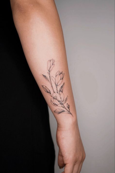 Magnolia Magnolia Bouquet Tattoo, Magnolia Blossom Tattoo, Magnolia Branch Tattoo, Small Magnolia Tattoo, Magnolia Tattoo Simple, Magnolia Tree Tattoo, Magnolia Flower Tattoo, Seed Tattoo, Nana Tattoo