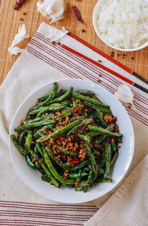 #Gan #Bian #Si #Ji #Dou - #Sichuan #Dry #Fried #String #Beans recipe by thewoksoflife.com Fried String Beans, Twice Cooked Pork, Boiled Beef, Chinese Food Recipes, Dried Chili Peppers, The Woks Of Life, Woks Of Life, String Beans, Mapo Tofu