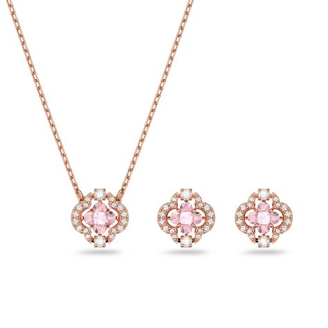 Women's Sparking Dance Crystal Jewelry Set Collection Rose Gold Pearl Necklace, Dazzling Earrings, Rose Gold Pearl, Dance Jewelry, Pearl Necklace Set, Round Pendant Necklace, Women's Jewelry Sets, Clover Necklace, Necklace And Earring Set