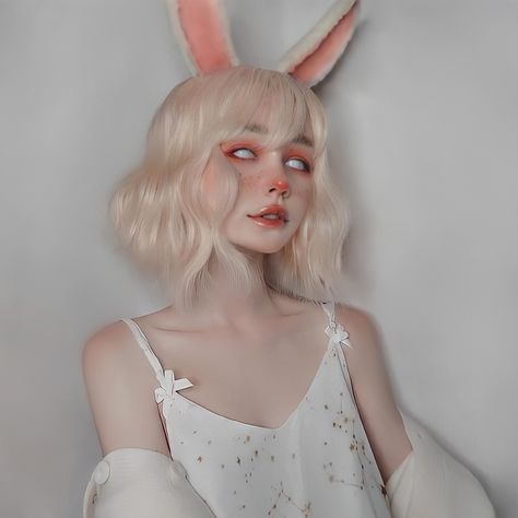 White Rabbit Makeup, March Hare Costume, Alice In Wonderland Makeup, Rabbit Halloween, Pink Snacks, Air Bangs, Rabbit Costume, Bangs Wig, Halloween Makeup Inspiration