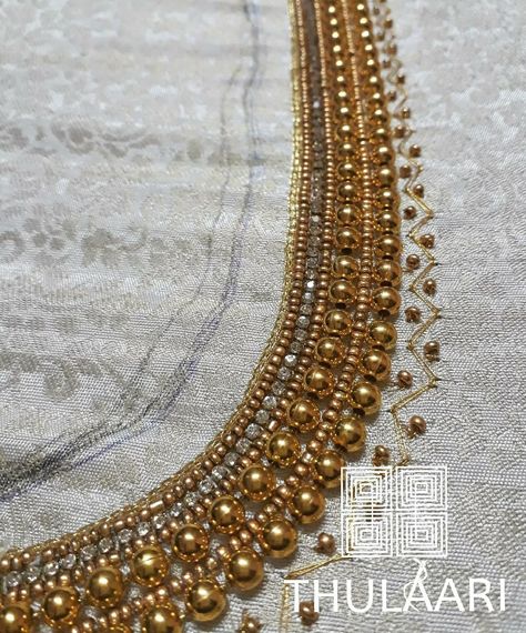 Micro Beads Aari Work Design, Wheat Bead Aari Work, Simply Aari Work Blouse Design, Grand Aari Work Blouse Design, Embroidery Butta, Saree Belt, Magam Work Designs, Hand Work Design, Aari Blouse